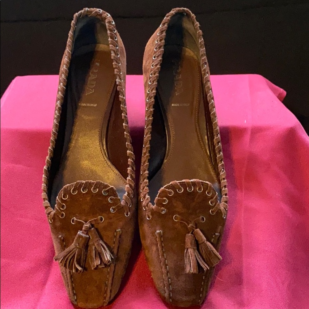 Prada Brown Suede Square-Toe Pumps